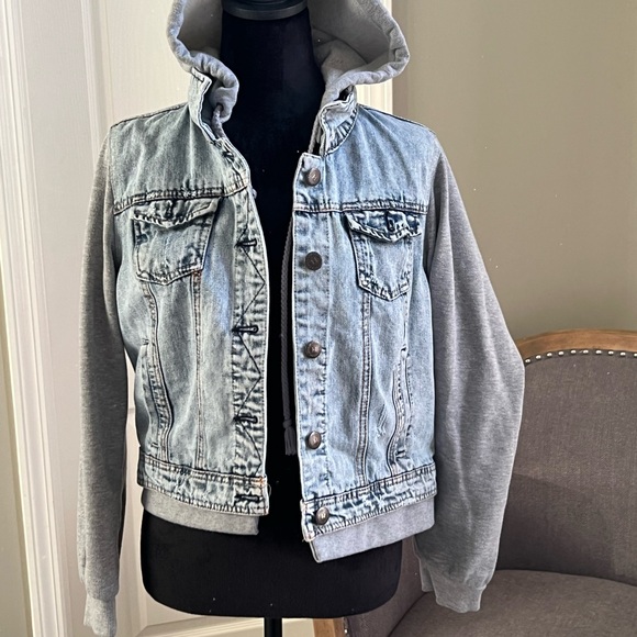 Highway Jeans Light Blue Denim Jacket with Gray Hoodie - Picture 2 of 6